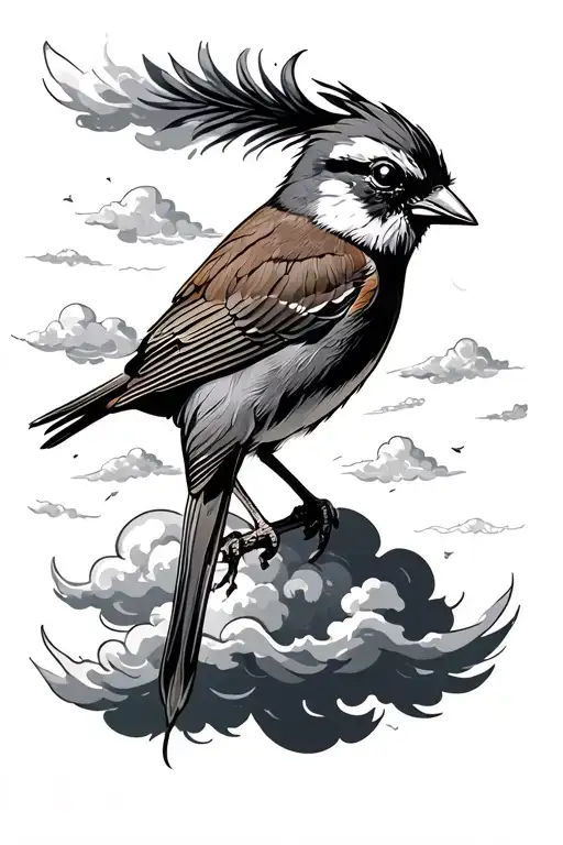 Sparrow With Clouds Surrounding