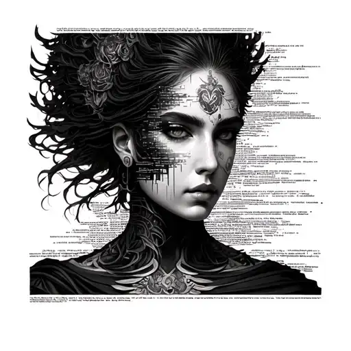 Powerful Female Deity With Half Of Her Face Being A Glitching Code