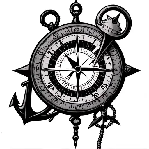 Doomsday Clock And Compass Plus Anchor