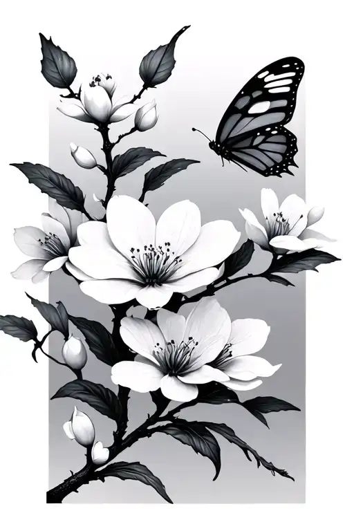 Minimal Cherry Blossom And Butterfly Made