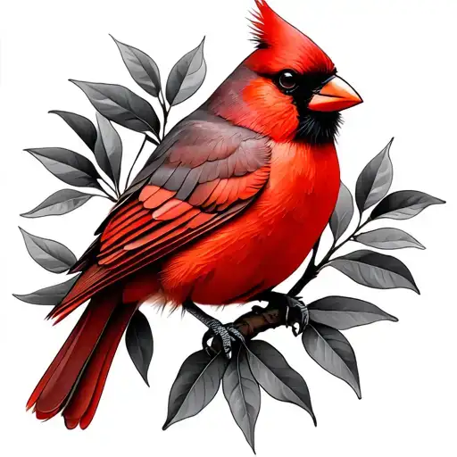 Cardinal Bird In A Mango Tree Branch Representing A Family