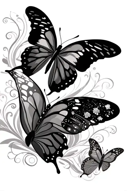 Butterflies With Sparkles And Whimsical Flowing