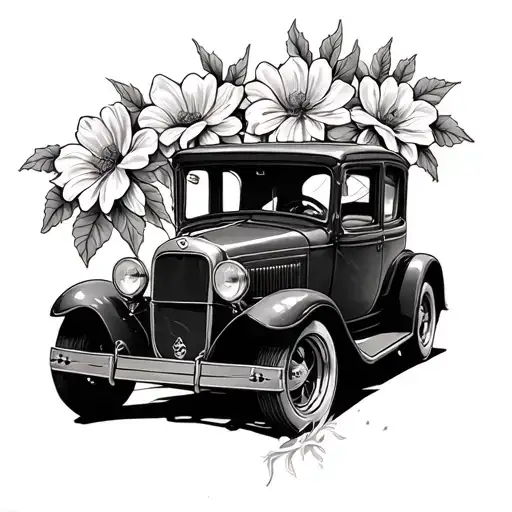 Old School Cars Driving With Flowers