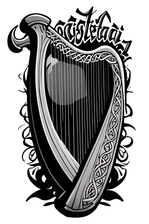Irish Harp With Taistealai Text In Celtic Font
