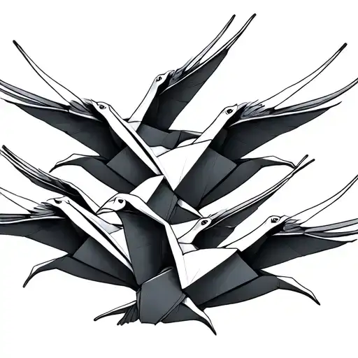 5 Origami Cranes Linked Together