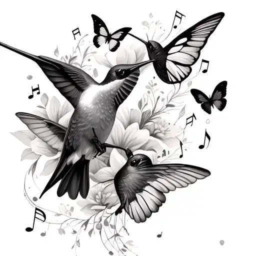 Hummingbirds Butterflies And Music Notes