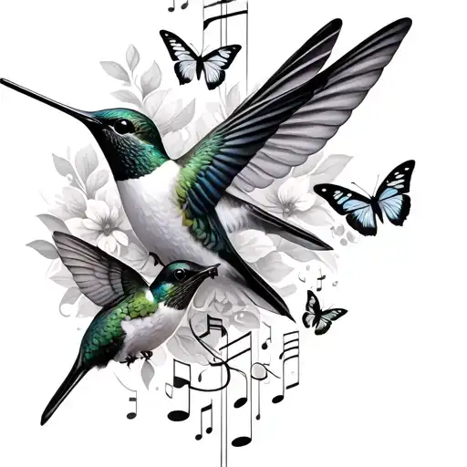 Hummingbirds Butterflies And Music Notes