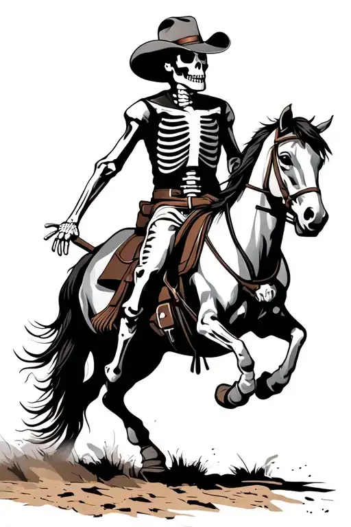 Skeleton Cowboy On Horse Riding