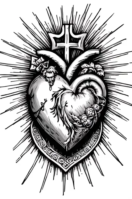 Greek Gods And A Heart With Rays And A Cross