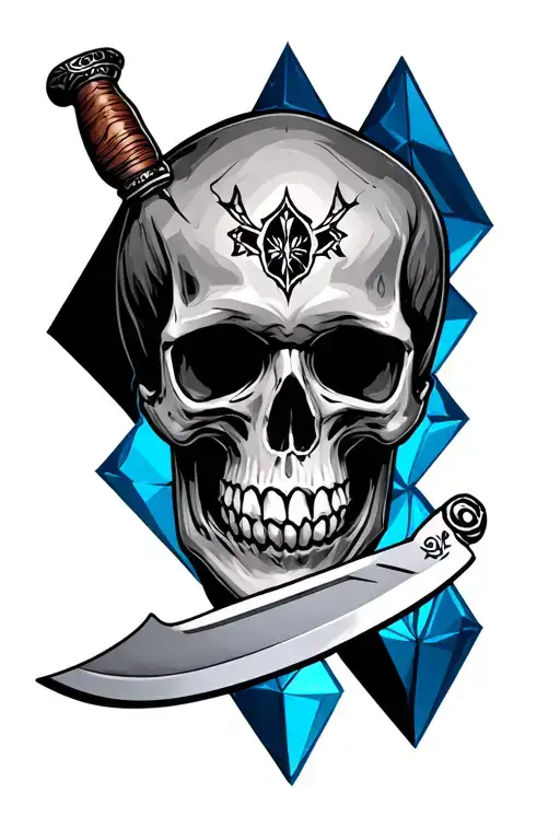 Skull With Knife On Blue Diamond