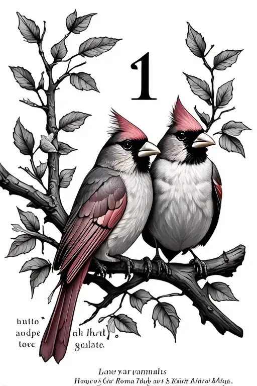 Cardinals Sitting On A Branch And Roman Numerals With Text Under