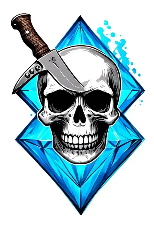 Skull With Knife On Blue Diamond