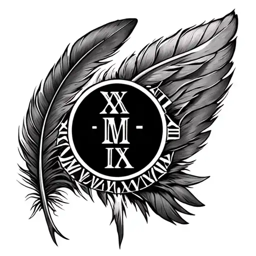 Xxi-ii-mcmlxiv Roman Numerals Inside An Eagle Feather