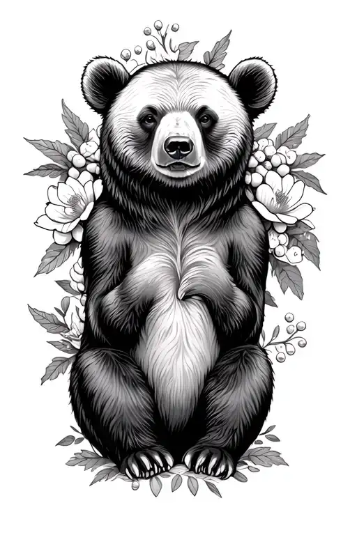 Peaceful Bear Surround By Berries And Flowers