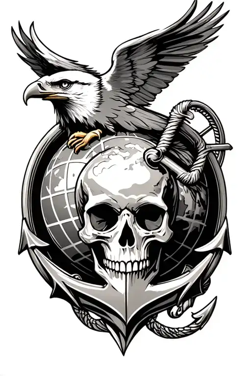Eagle Globe And Anchor With Skull