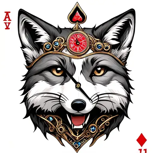 Ace Of Diamonds Accents On A Steampunk Fox Clock