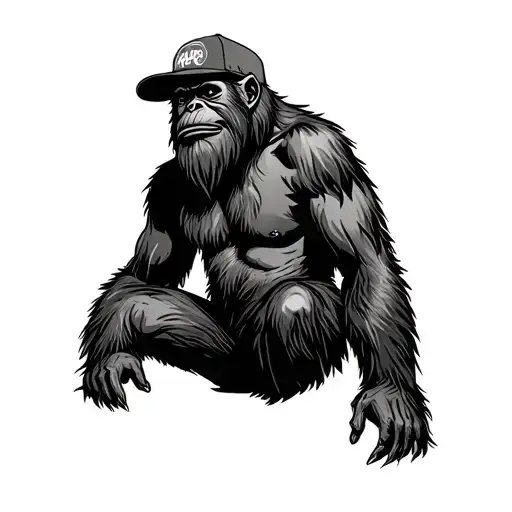 Saquatch Wearing Backwards Hat Sitting