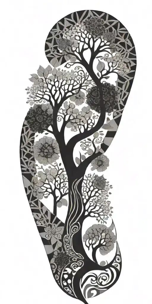 An Intricate Tree Of Life Design Incorporating Geometric Shapes And Patterns