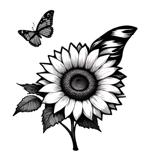 Sunflower And Butterfly