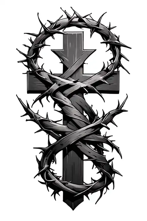 Cross With Crown Of Thorns Wrapped
