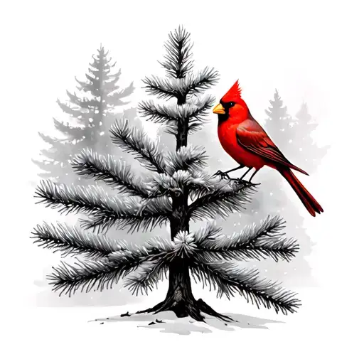 Pine Tree And Cardinal