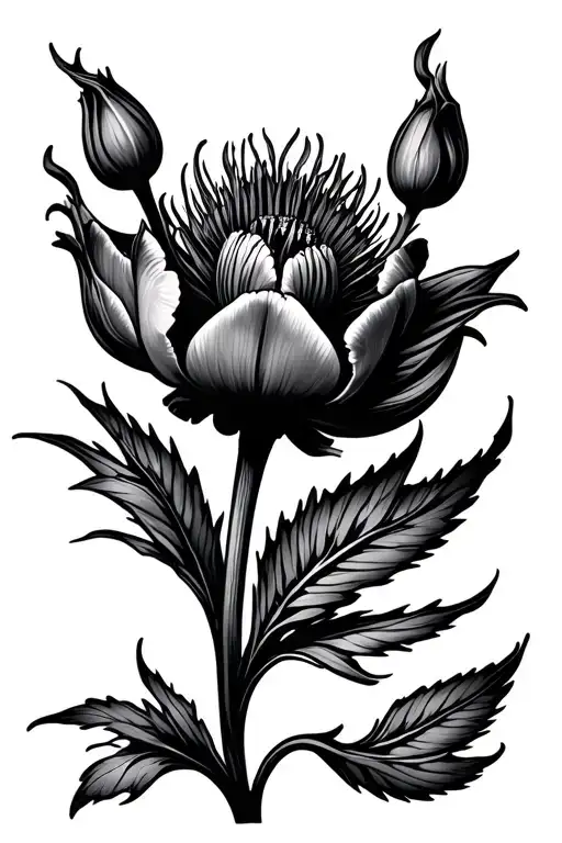 Tulip And Scottish Thistle Black Filling Halve Sleeve