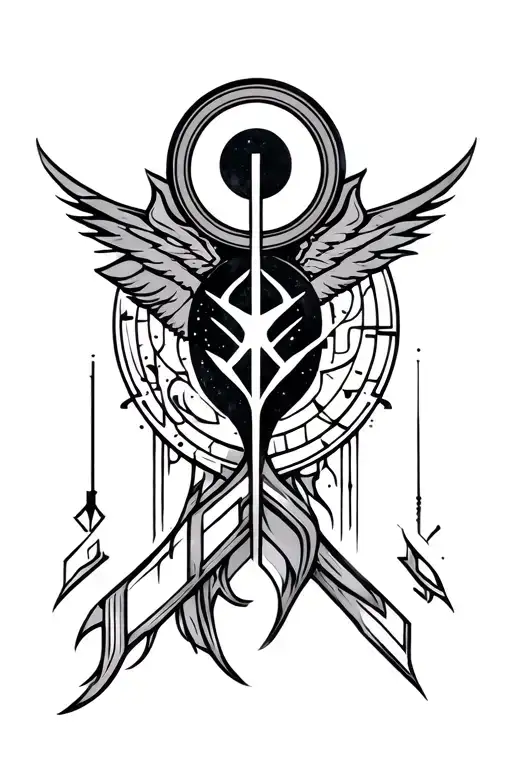 Fine Line Cyber Sigil Tattoo With Circle At The Top