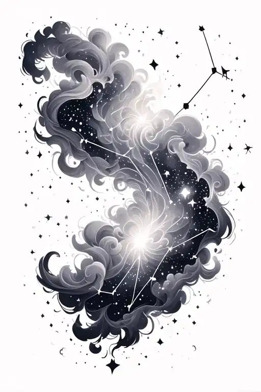 Constellations And Nebula Clouds Swirling Smoke