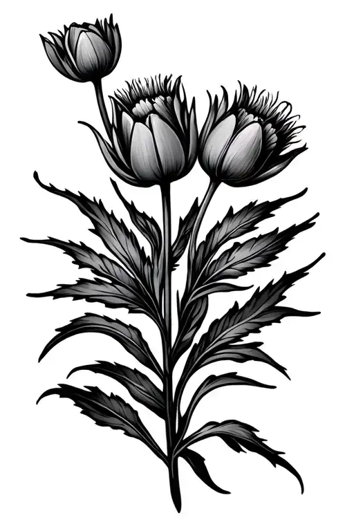 Tulip And Scottish Thistle Black Filling Halve Sleeve With Filled Background