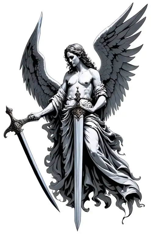 Dying Angel Holding A Sword