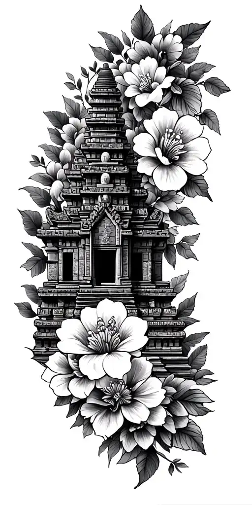 Ankor Wat Surrounded By Flowers Boyon