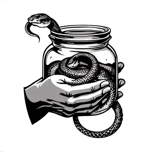 God's Hand Holding Jar With Snake In The Jar With Lid Shut Closed