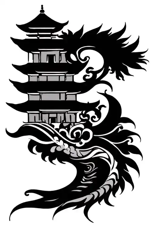 Bali Traditional Inspired Tattoo Featuring Temple And Barong