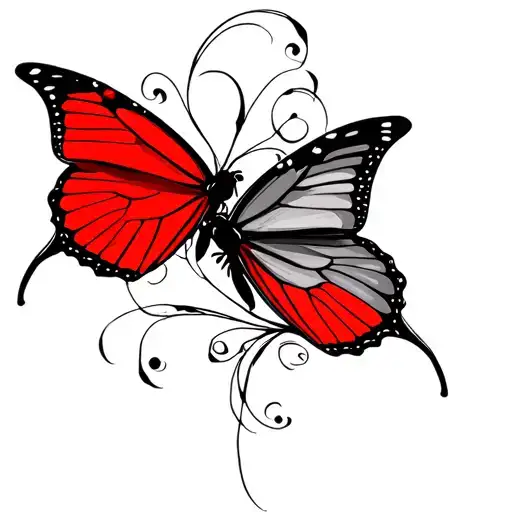 2 Red Butterflies Fluttering