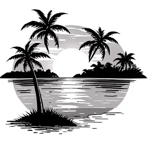 Beach Sunrise With Palm Trees