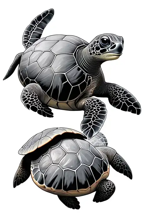 Three Baby Sea Turtles All