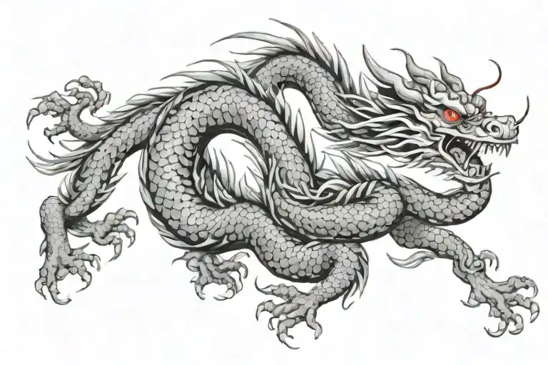 Japanese Dragon With Long Body Black And Grey Tattoo Hd Quality