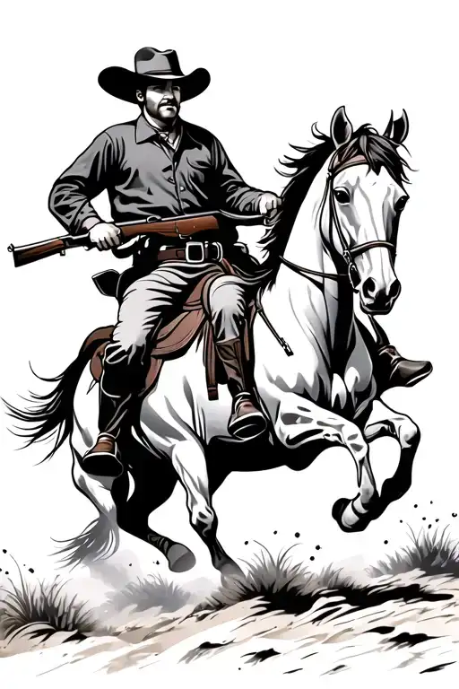Cowboy Riding A Horse Galloping With Rifle