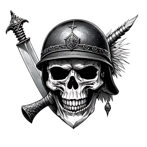 Victory Or Valhalla Vii With A British Army Helmet In A Skull With A British Bayonet