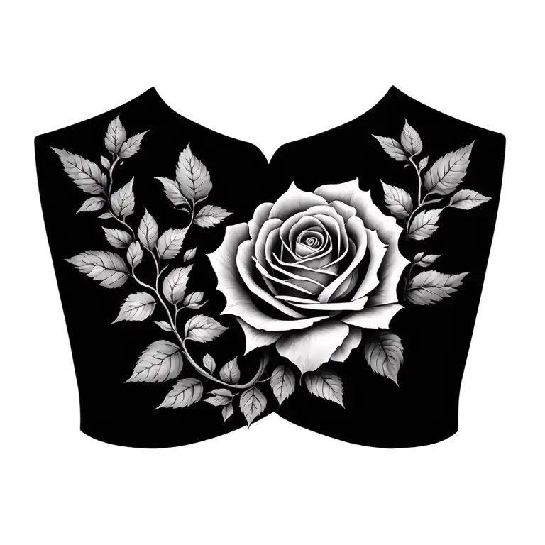 Roses Vines Connecting From Chest To Shoulder Neck And Back