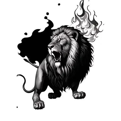 Nature Lion Spitting Fire Scene