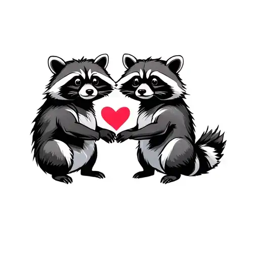 Fat Raccoons Holding Hands Holding A Heart