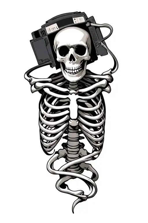 Skeleton With Vhs Tape Scroll Twining
