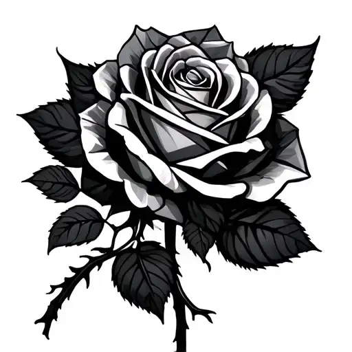 Rose Roots And Stalk Intertwined With Geometric