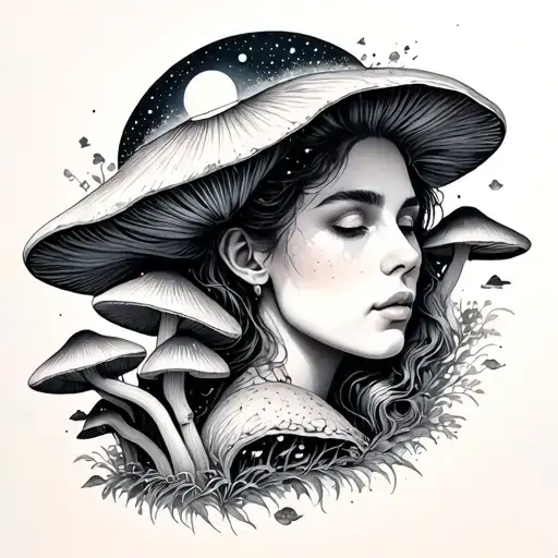 Woman As The Universe With Mushrooms