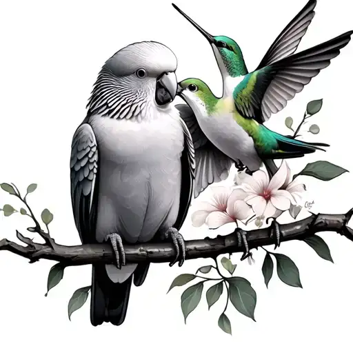 Parakeet And Dove And Hummingbird