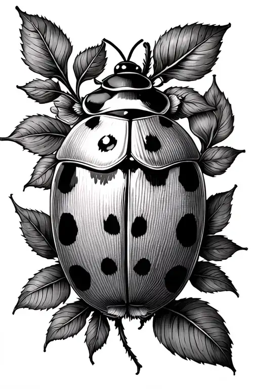 Spine Tattoo Ladybug With Leaves Flower