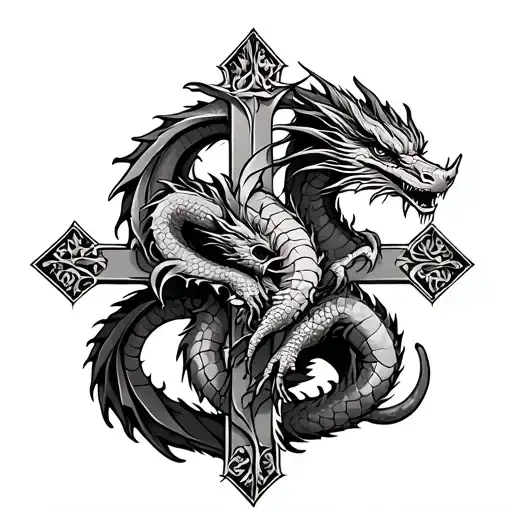 Dragon Around A Cross