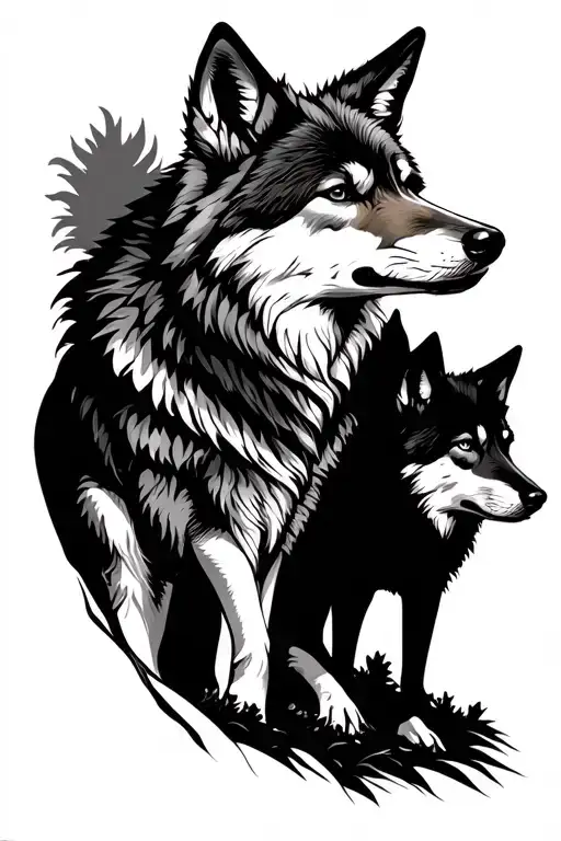 Coyote Silhouette Surrounded By Wolves