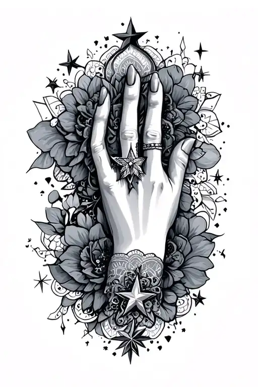 Stars And Lace Hand Tattoo Design